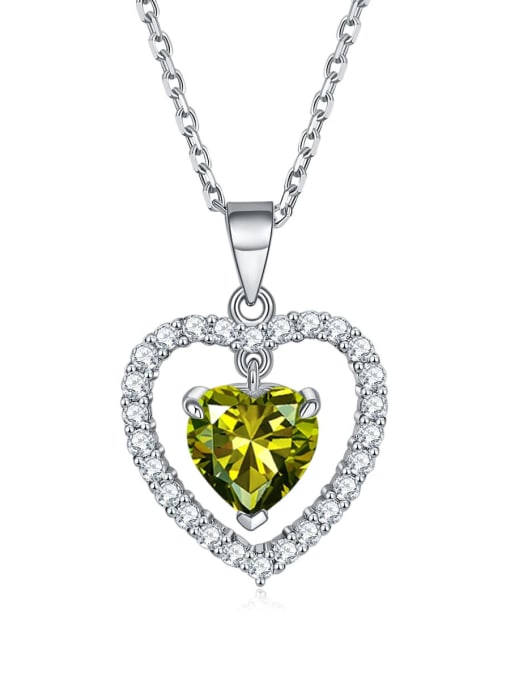 Olive [August] 925 Sterling Silver Birthstone Heart Dainty Necklace